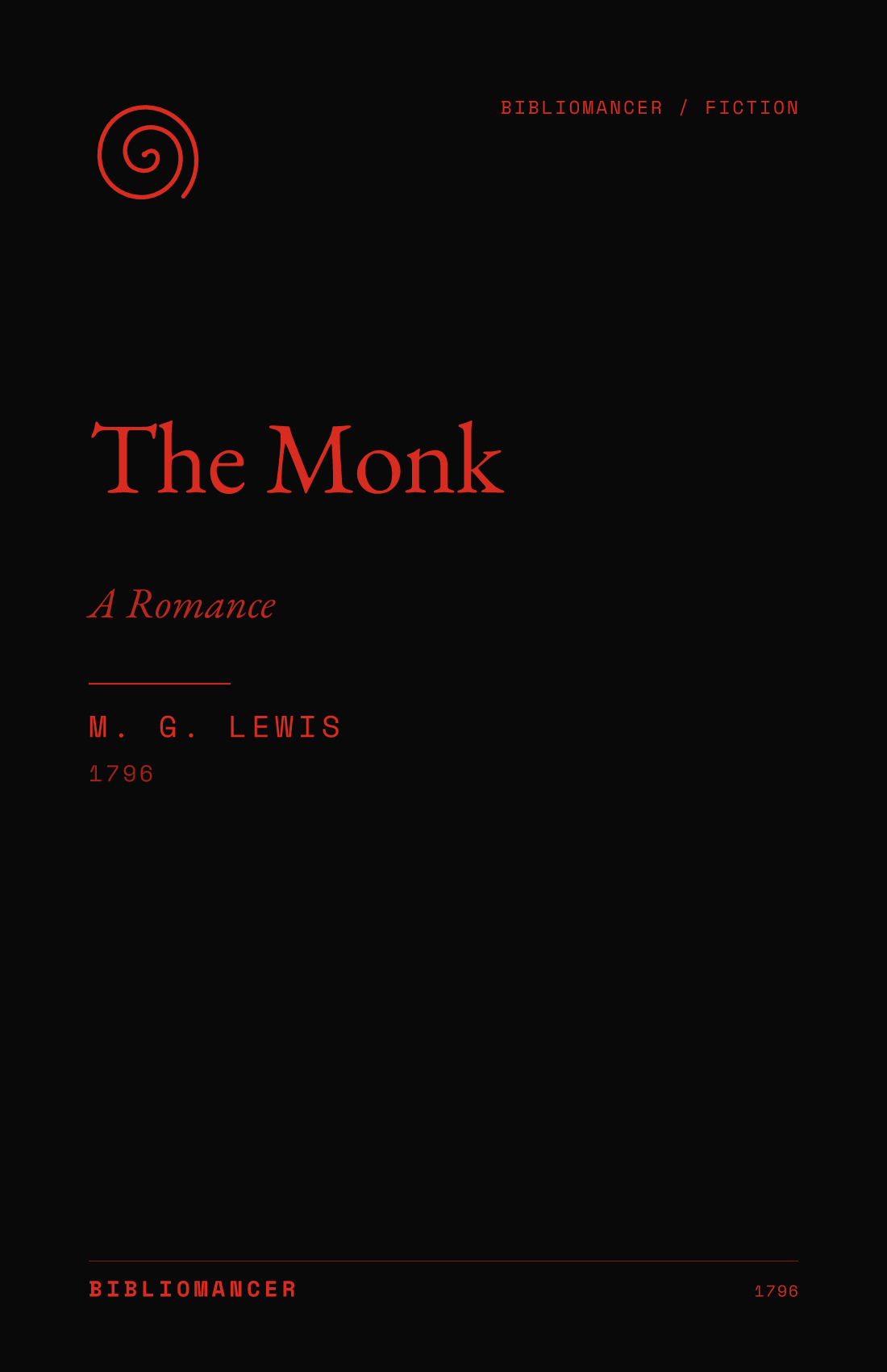The Monk by M. G. Lewis — Bibliomancer edition cover